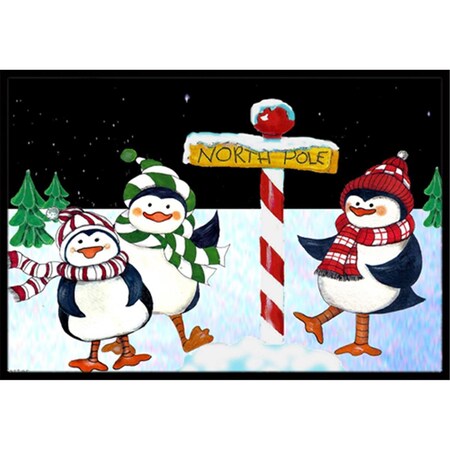 Carolines Treasures North Pole Welcomes You Penguins Indoor and Outdoor Mat- 18 x 27 in. PJC1082MAT